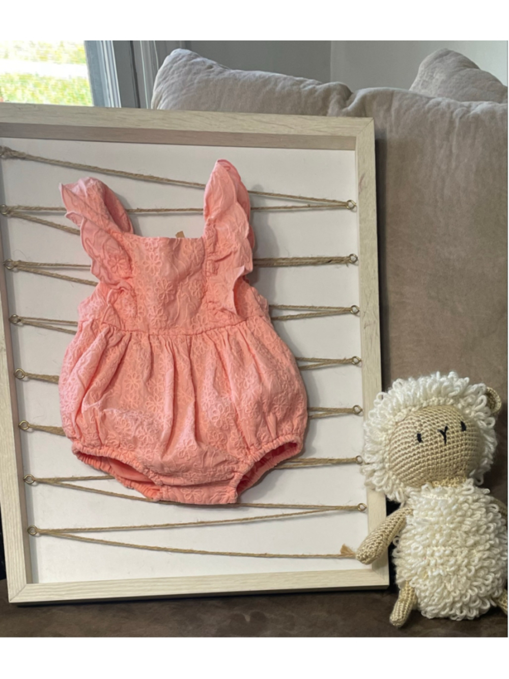 Catherine Malandrino Mini Baby Girl Peach Eyelet Floral Bubble Romper 3-6 Months
